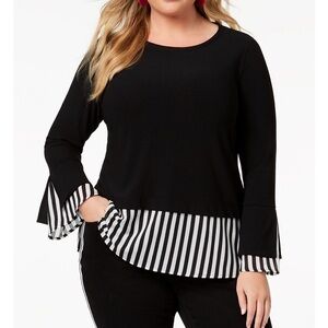 INC Black Layered Look Top with Striped Hem - XXL